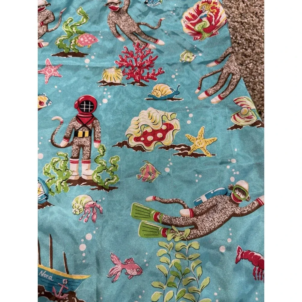 Y2K Nick And Nora Girls Satin Blue Nightgown Aquatic Sock Monkey Mermaid Fish 6X